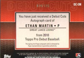 2010 Topps Pro Debut - AFLAC Debut Cut Autographs #DC-EM Ethan Martin Back
