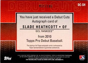 2010 Topps Pro Debut - AFLAC Debut Cut Autographs #DC-SH Slade Heathcott Back
