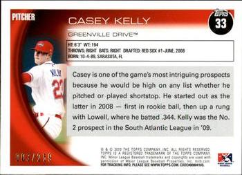 2010 Topps Pro Debut - Blue #33 Casey Kelly Back