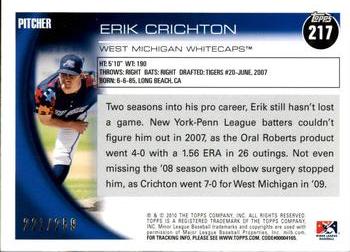2010 Topps Pro Debut - Blue #217 Erik Crichton Back