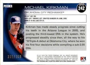 2010 Topps Pro Debut - Blue #242 Michael Kirkman Back