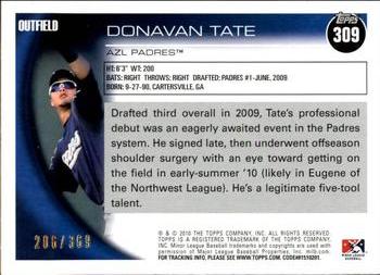 2010 Topps Pro Debut - Blue #309 Donavan Tate Back