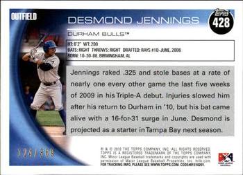 2010 Topps Pro Debut - Blue #428 Desmond Jennings Back