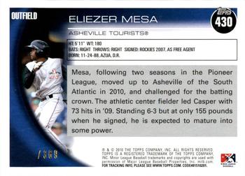 2010 Topps Pro Debut - Blue #430 Eliezer Mesa Back