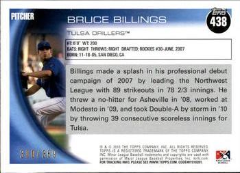 2010 Topps Pro Debut - Blue #438 Bruce Billings Back