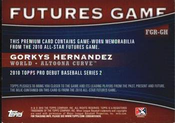 2010 Topps Pro Debut - Futures Game Relic #FGR-GH Gorkys Hernandez Back