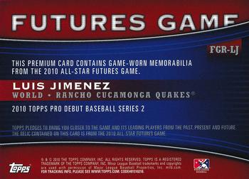 2010 Topps Pro Debut - Futures Game Relic #FGR-LJ Luis Jimenez Back