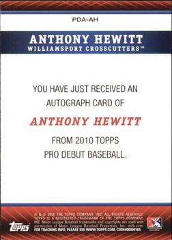 2010 Topps Pro Debut - Prospect Autographs #PDA-AH Anthony Hewitt Back