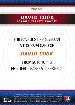 2010 Topps Pro Debut - Prospect Autographs #PDA-DC David Cook Back