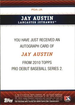 2010 Topps Pro Debut - Prospect Autographs #PDA-JA Jay Austin Back