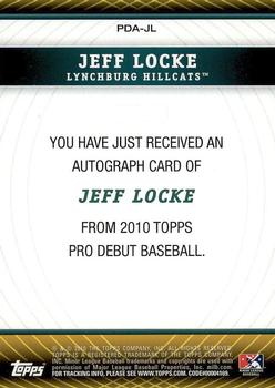2010 Topps Pro Debut - Prospect Autographs #PDA-JL Jeff Locke Back