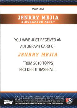 2010 Topps Pro Debut - Prospect Autographs #PDA-JM Jenrry Mejia Back