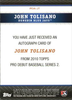2010 Topps Pro Debut - Prospect Autographs #PDA-JT John Tolisano Back