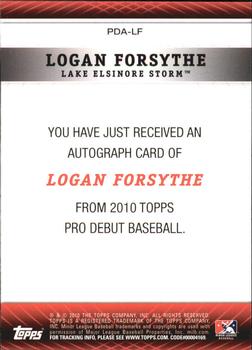 2010 Topps Pro Debut - Prospect Autographs #PDA-LF Logan Forsythe Back