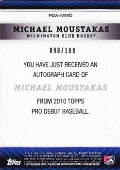 2010 Topps Pro Debut - Prospect Autographs #PDA-MMO Mike Moustakas Back