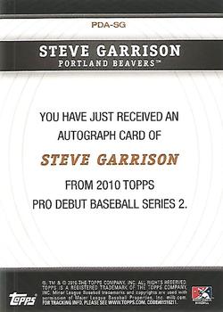 2010 Topps Pro Debut - Prospect Autographs #PDA-SG Steve Garrison Back