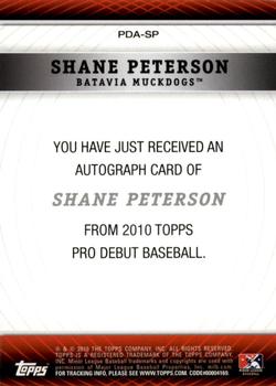 2010 Topps Pro Debut - Prospect Autographs #PDA-SP Shane Peterson Back