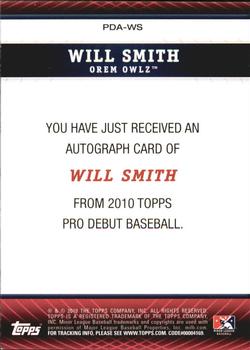 2010 Topps Pro Debut - Prospect Autographs #PDA-WS Will Smith Back