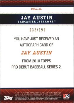 2010 Topps Pro Debut - Prospect Autographs Blue #PDA-JA Jay Austin Back