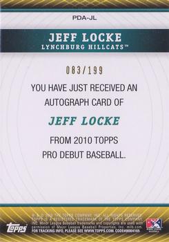 2010 Topps Pro Debut - Prospect Autographs Blue #PDA-JL Jeff Locke Back