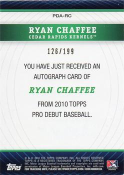 2010 Topps Pro Debut - Prospect Autographs Blue #PDA-RC Ryan Chaffee Back