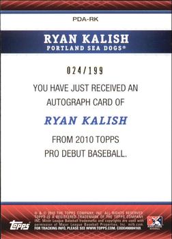 2010 Topps Pro Debut - Prospect Autographs Blue #PDA-RK Ryan Kalish Back