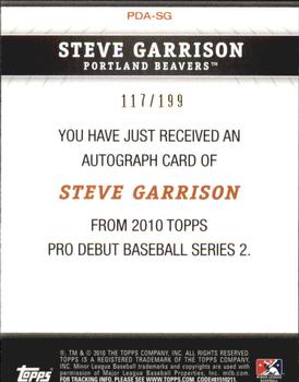 2010 Topps Pro Debut - Prospect Autographs Blue #PDA-SG Steve Garrison Back