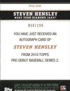 2010 Topps Pro Debut - Prospect Autographs Blue #PDA-SHE Steven Hensley Back