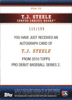 2010 Topps Pro Debut - Prospect Autographs Blue #PDA-TS T.J. Steele Back