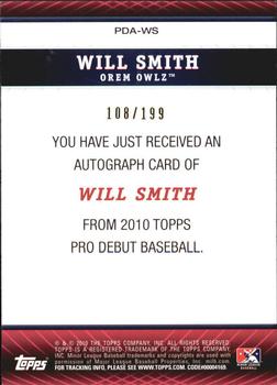 2010 Topps Pro Debut - Prospect Autographs Blue #PDA-WS Will Smith Back