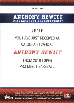 2010 Topps Pro Debut - Prospect Autographs Gold #PDA-AH Anthony Hewitt Back