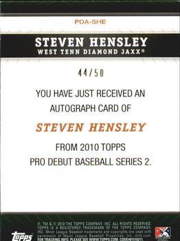 2010 Topps Pro Debut - Prospect Autographs Gold #PDA-SHE Steven Hensley Back
