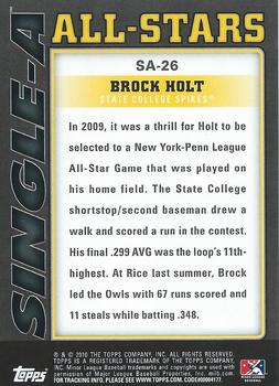 2010 Topps Pro Debut - Single-A All-Stars #SA-26 Brock Holt Back