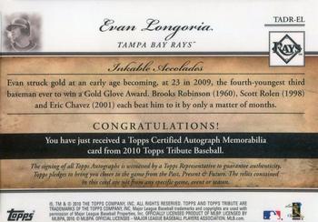 2010 Topps Tribute - Autograph Dual Relics Red #TADR-EL Evan Longoria Back