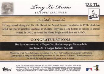 2010 Topps Tribute - Autograph Relics Blue #TAR-TL2 Tony LaRussa Back