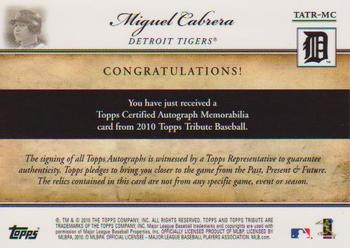 2010 Topps Tribute - Autograph Triple Relics Black #TATR-MC Miguel Cabrera Back