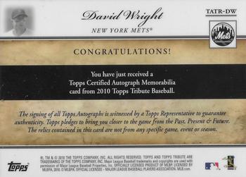 2010 Topps Tribute - Autograph Triple Relics Blue #TATR-DW David Wright Back