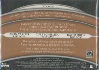 2010 Topps Triple Threads - Autograph Relic Combos Sepia #TTARC-9 Jason Varitek / Curt Schilling / David Ortiz Back