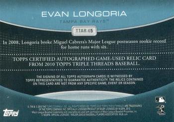2010 Topps Triple Threads - Autograph Relics Sapphire #TTAR-65 Evan Longoria Back