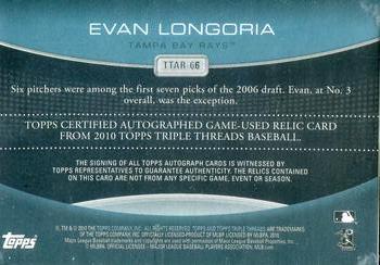 2010 Topps Triple Threads - Autograph Relics Sapphire #TTAR-66 Evan Longoria Back