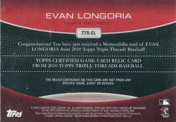 2010 Topps Triple Threads - MLB Die Cut Relics #TTR-EL Evan Longoria Back