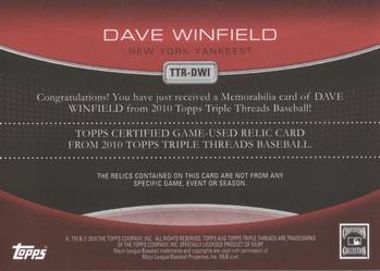 2010 Topps Triple Threads - MLB Die Cut Relics #TTR-DWI Dave Winfield Back