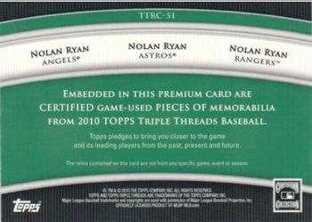 2010 Topps Triple Threads - Relic Combos Emerald #TTRC-51 Nolan Ryan Back