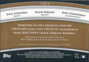 2010 Topps Triple Threads - Relic Combos Sepia #TTRC-8 Evan Longoria / David Wright / Ryan Zimmerman Back