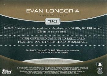 2010 Topps Triple Threads - Relics Gold #TTR-25 Evan Longoria Back