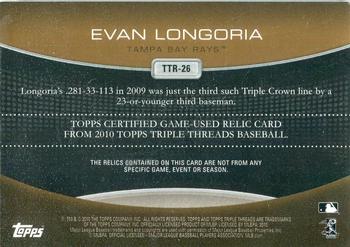 2010 Topps Triple Threads - Relics Sepia #TTR-26 Evan Longoria Back