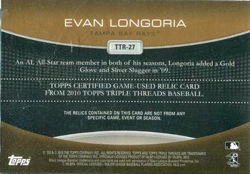 2010 Topps Triple Threads - Relics Sepia #TTR-27 Evan Longoria Back