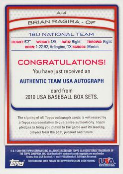 2010 Topps USA Baseball - Autographs #A-4 Brian Ragira Back
