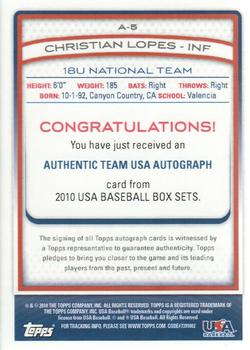 2010 Topps USA Baseball - Autographs #A-5 Christian Lopes Back