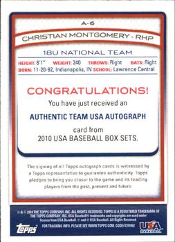 2010 Topps USA Baseball - Autographs #A-6 Christian Montgomery Back